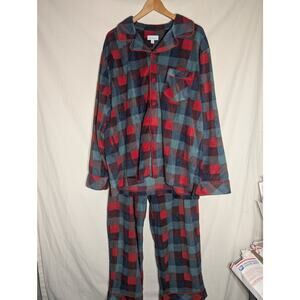 Pajamagram mens two piece Fleece Pajamas Sz XL red blue Plaid button down pants